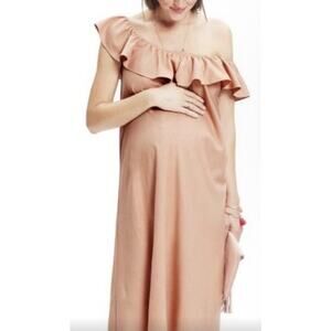Hatch The Daisy Flutter Maternity Dress Size 1/ S Dusty Rose Silk Midi Ruffle